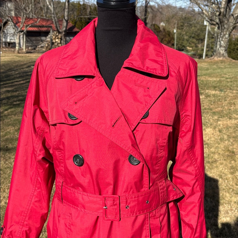 LL Bean Double Breasted Red Trench/w Rain Liner Coat Women’s Size Large Petite - Picture 9 of 14